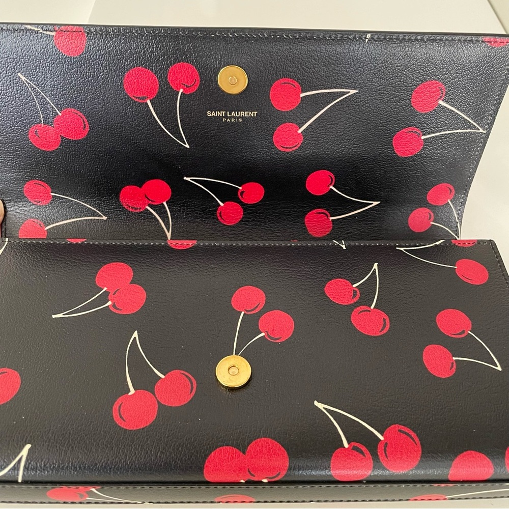 Yves Saint Laurent Black Clutch with Red Cherry Design - Picture 5 of 8